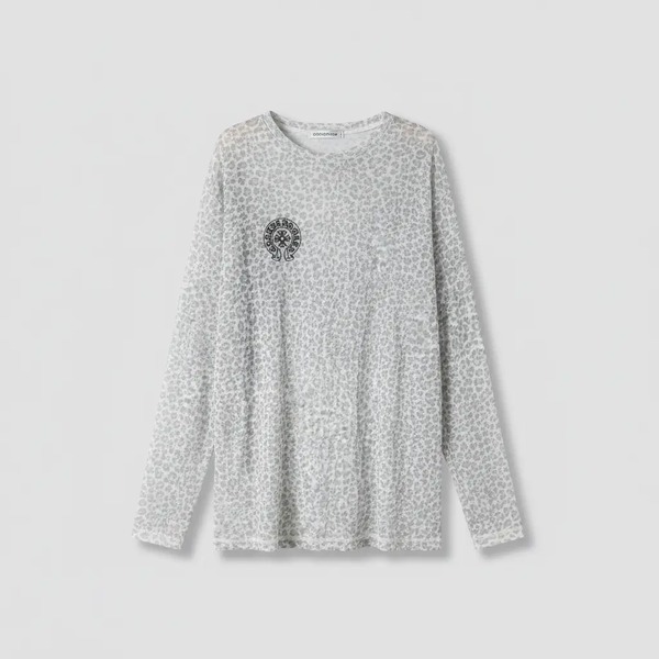 クロムハーツ レオパード柄長袖Tシャツ ホワイト