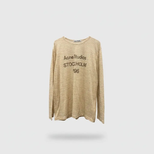 アクネ ストゥディオズ ストックホルム ロゴ 長袖Tシャツ ベージュ