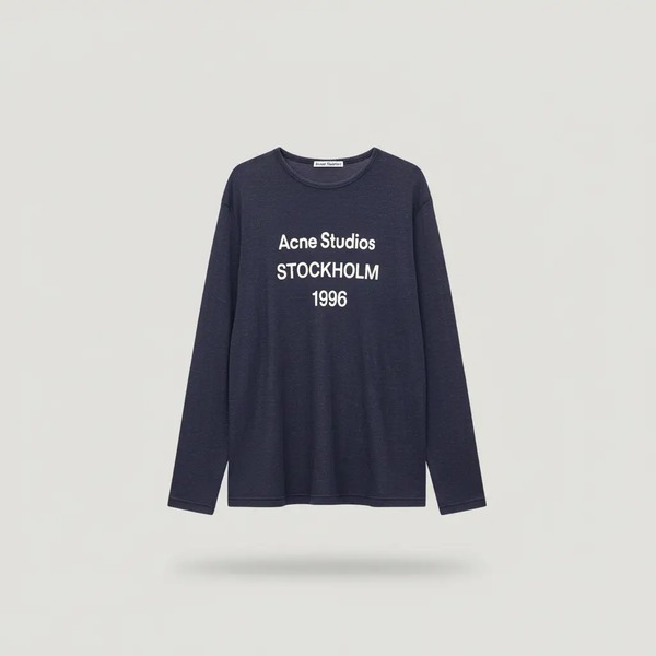 アクネ ストゥディオズ ロゴプリント長袖Tシャツ ネイビー