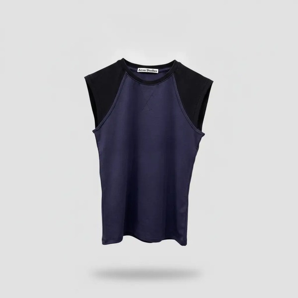 アクネ ストゥディオズ カラーブロック ノースリーブTシャツ ネイビー／ブラック