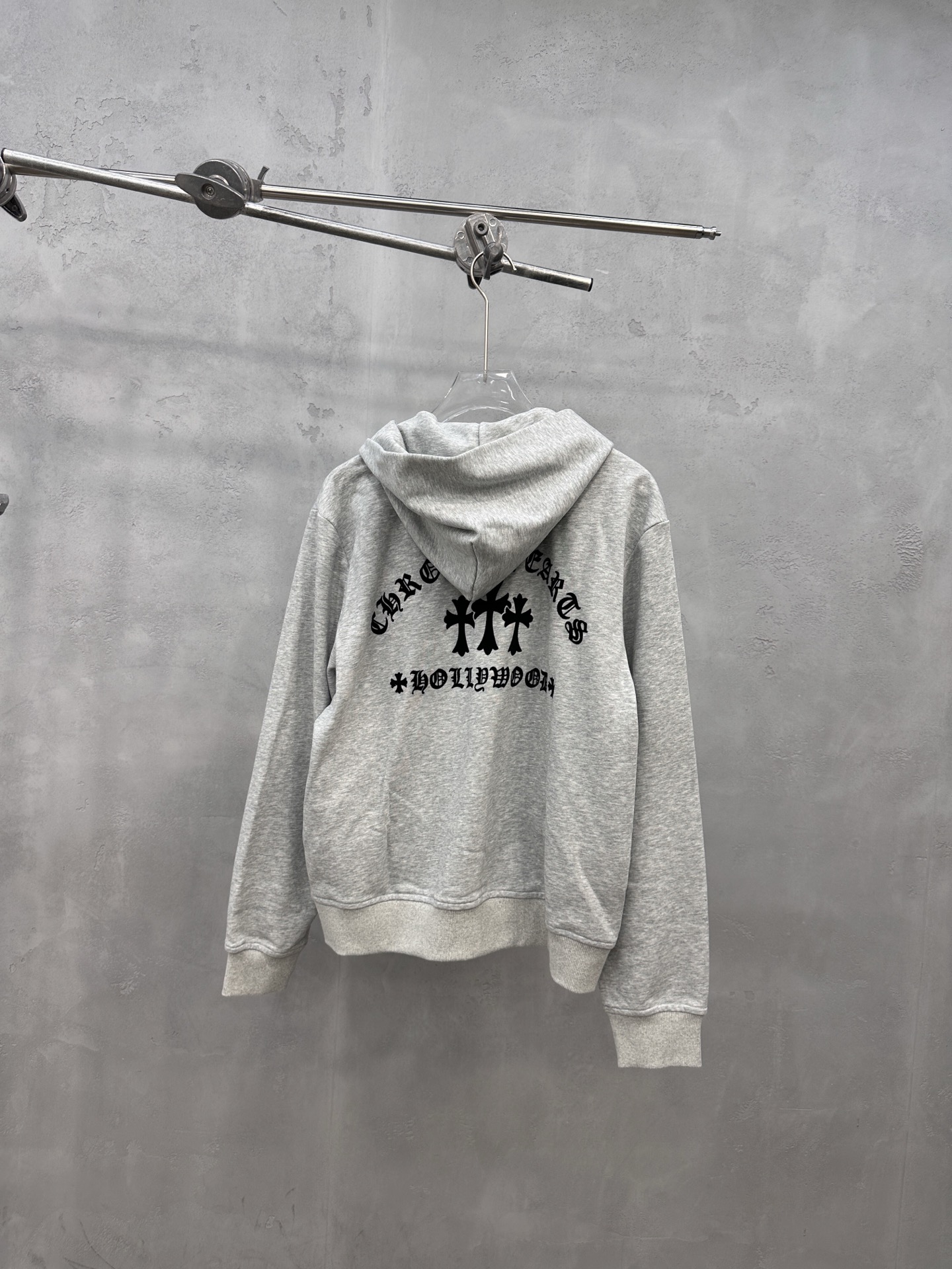 クロムハーツ セメタリークロス フロッキープリント フーデッドスナップカーディガン ヘザーグレー/ブラック 詳細画像 2